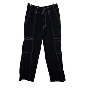 RSQ Black Cargo Pants Denim Jeans Medium Straight Leg Goth Street‎ Emo Y2K